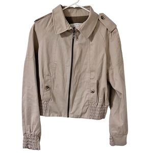 Zara Basic Cropped Bomber Jacket Womens Size Large Classic Lined Elastic Waist